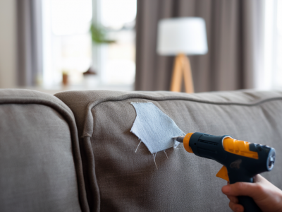 How to mend a small tear in a sofa cushion without sewing or reupholstering