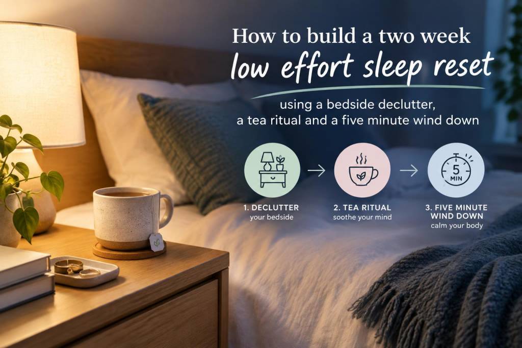 How to build a two-week low-effort sleep reset using a bedside declutter, a tea ritual and a five-minute wind-down