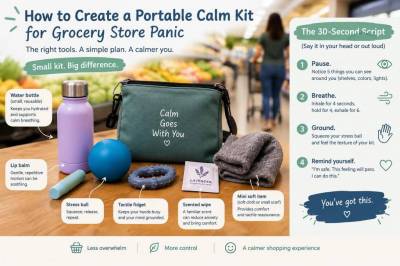 How to create a portable calm kit for grocery-store panic with exact tactile items and a 30-second script